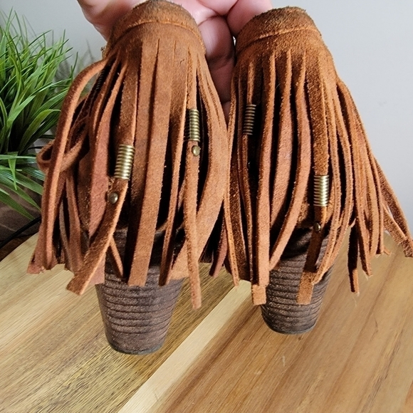OTBT Folkloric Oiled Suede Fringe Bootie Western ankle boots Boho Size 8 - Picture 10 of 17